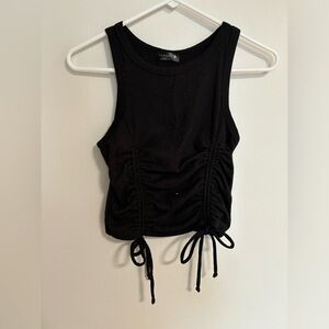 black ribbed fitted cinched tank top